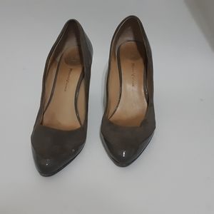 Modern Vintage grey suede patent pump heels